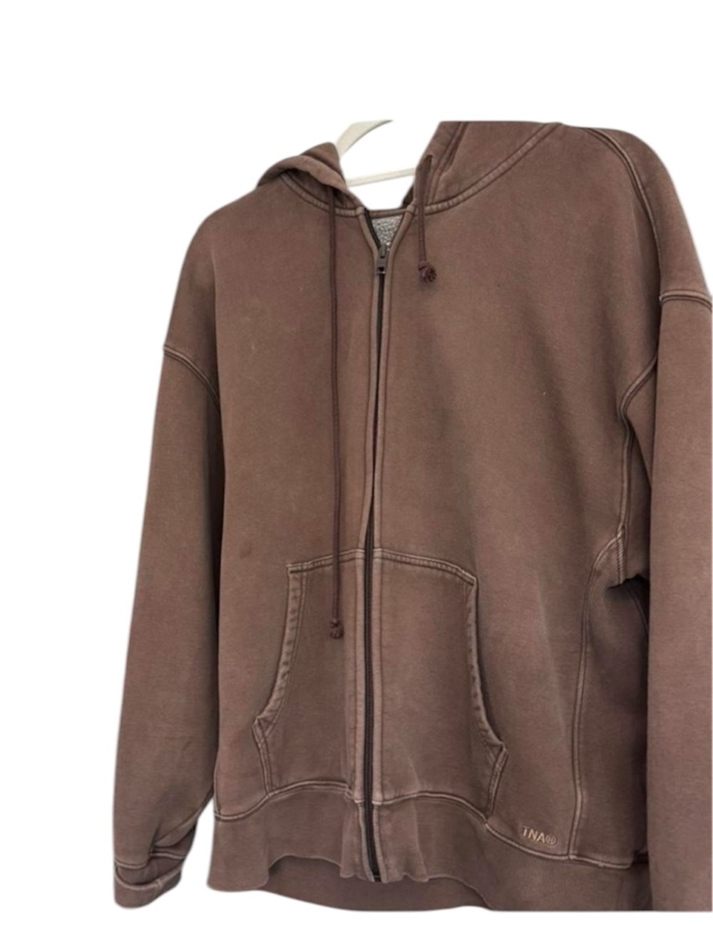 Aritzia TNA Cozy Fleece Boyfriend Zip-Up hoodie Brown Size Large
